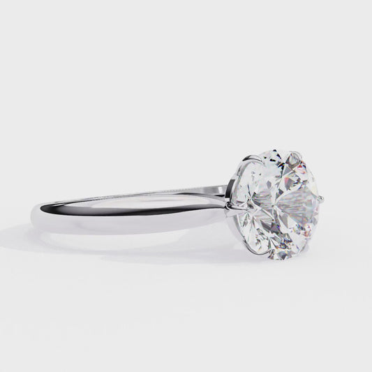 Round Brilliant Cut Moissanite Solitaire Engagement Ring – Classic Ring in 925 Silver, 10K & 14K White, Yellow, Rose Gold, or Platinum | Finora Jewelry