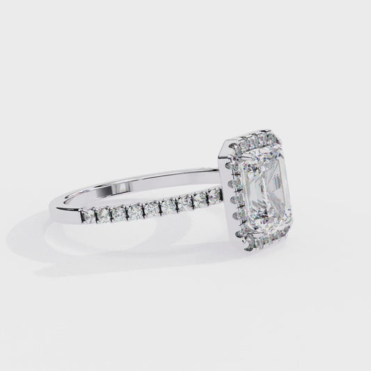 Emerald Cut Halo Ring with Diamond Accents by Finora Jewelry