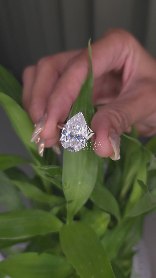 8.08 CT Pear Cut Moissanite Solitaire Engagement Ring in 925 Silver / 10K & 14K Gold