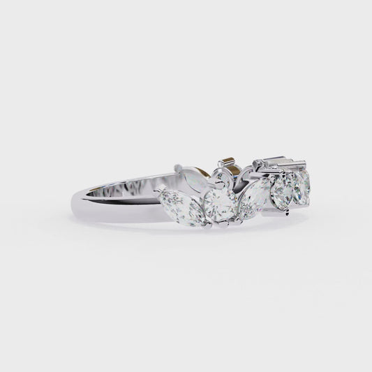 Marquise & Round Diamond Crown Ring – Regal Wedding or Anniversary Band for Her – Finora Luxe Sparkle