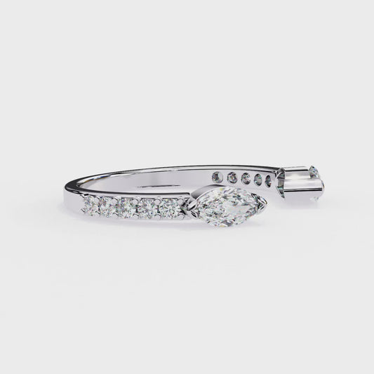 Marquise Cut Open Diamond Ring – Modern Bypass Design with Accent Stones in 925 Silver, 10K/14K Rose, White & Yellow Gold, or Platinum – Finora Contemporary Sparkle for Her