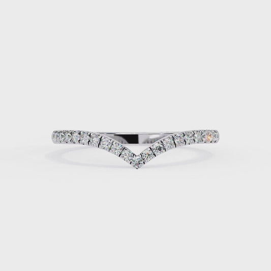 V-Cut Diamond Chevron Wedding Band – Sleek Contour Stackable Ring in 925 Silver, 10K/14K Rose, White & Yellow Gold, or Platinum – Finora Modern Sparkle for Her