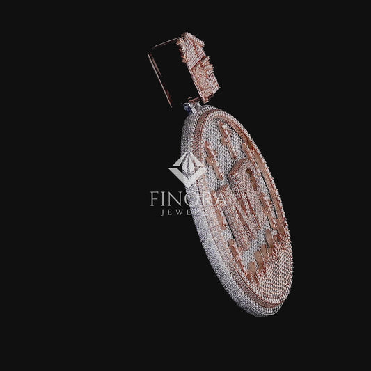 Custom Round Pendant with Fully Iced Rose Gold Finish and Moissanite Stones – Personalized Graveyard-Inspired Design with House Bail and Custom Text Detailing