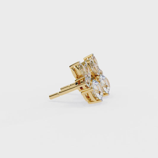 Marquise & Round Moissanite Floral Cluster Stud Earrings | Elegant Multi-Stone Design by Finora Jewelry