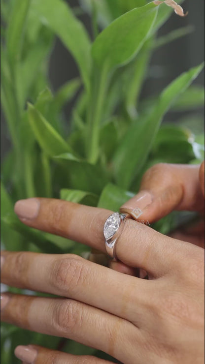 Marquise Cut Moissanite Solitaire Engagement Ring, Modern Bezel Set – Finora Jewelry