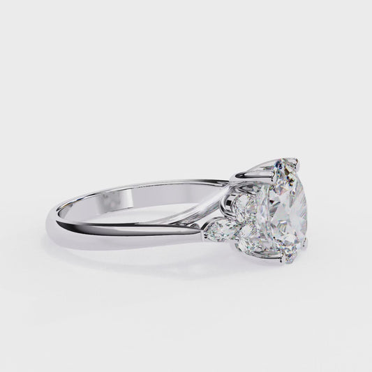 Finora Jewelry – Oval Cut Diamond Five-Stone Ring – Scalloped Shoulder Design – Available in 10K, 14K Gold (White, Rose, Yellow), 925 Silver & Platinum