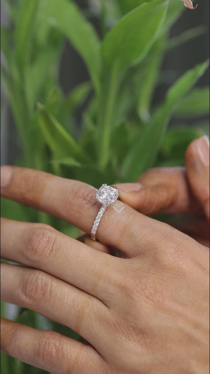 Cushion Square Cut Moissanite Engagement Ring with Pavé Band | 2.65 CT Colorless VVS | 925 Silver, 10K & 14K Gold