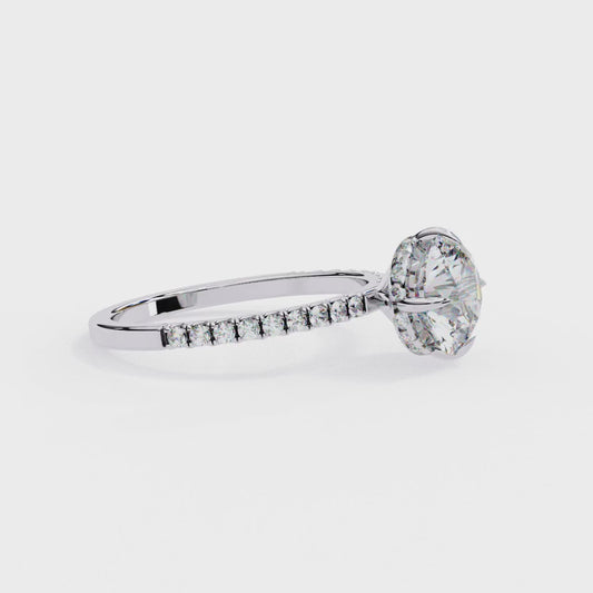 Round Cut Moissanite Engagement Ring – 2.38 CT Center – Pavé Band – 925 Silver / 10K & 14K Gold / Platinum | Finora Jewelry