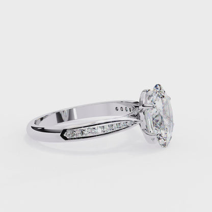 Elegant Oval Cut Engagement Ring with Diamond-Accented Band – Timeless Gift for Her – Classic Solitaire Setting in White Gold, Platinum or Silver – Finora Signature Sparkle
