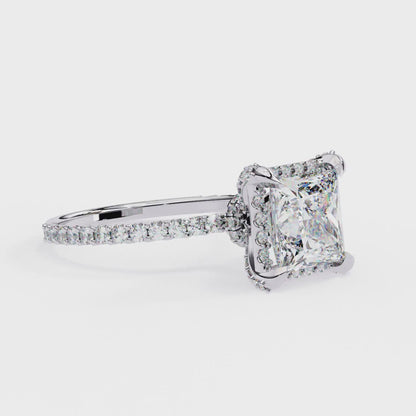 Princess Cut Moissanite Engagement Ring with Pavé Band – Sparkling Solitaire for Birthday, Promise, or Proposal Gift – Custom 925 Silver / 10K / 14K Gold / Platinum – White / Yellow / Rose Gold – Finora Exclusive