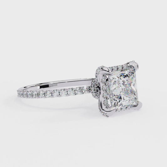 Princess Cut Moissanite Engagement Ring with Pavé Band – Sparkling Solitaire for Birthday, Promise, or Proposal Gift – Custom 925 Silver / 10K / 14K Gold / Platinum – White / Yellow / Rose Gold – Finora Exclusive