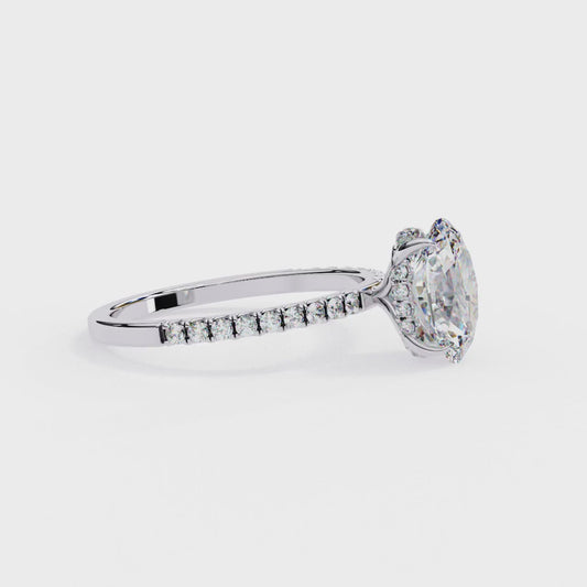 Oval Cut Moissanite Engagement Ring – Pavé Band – 925 Silver / 10K / 14K Gold / Platinum
