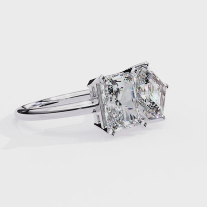 Two-Stone Emerald Square & Radiant Cut Diamond Open Ring in 925 Silver, 10K/14K Gold, or Platinum – Finora Jewelry