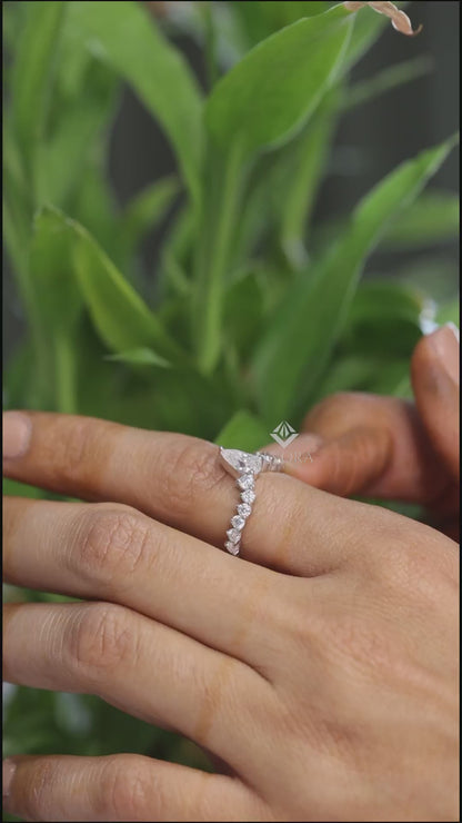 Pear Cut Diamond Engagement Ring with Accent Band – Finora Jewelry