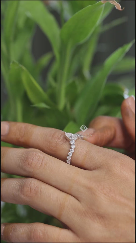 Pear Cut Diamond Engagement Ring with Accent Band – Finora Jewelry