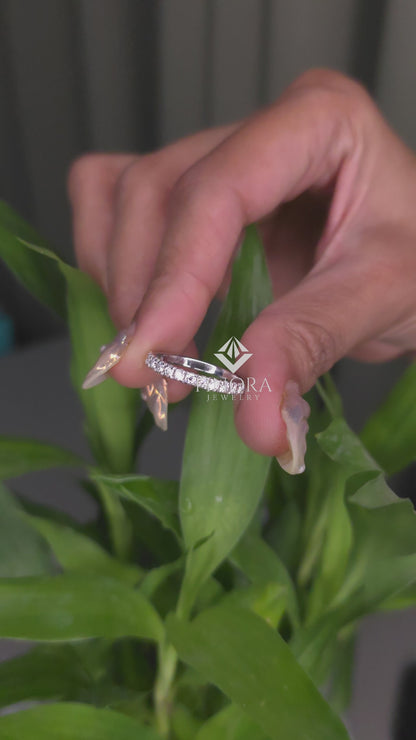 0.59 CT Round Cut Moissanite Half Eternity Wedding Band | 925 Silver & Gold | Finora Jewelry