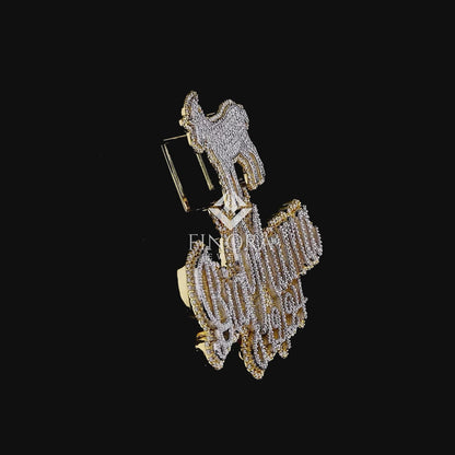Custom Name 3D Iced-Out Pendant with Goat Figure, Date Detail & Two-Tone Gold Finish
