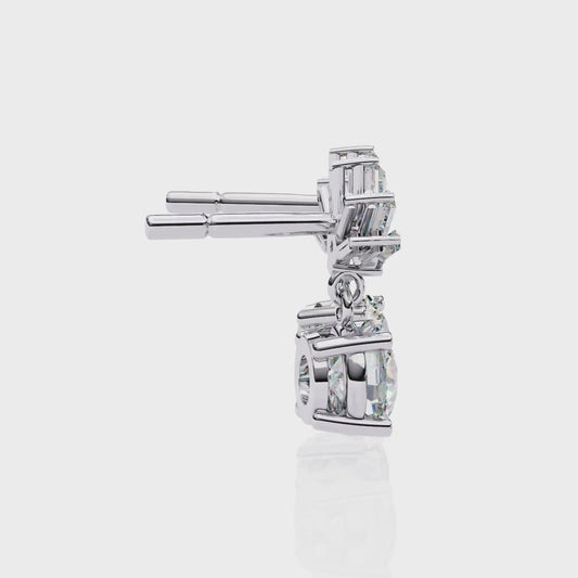 Radiant Burst Drop Round & Baguette Diamond Earrings – Finora Jewelry