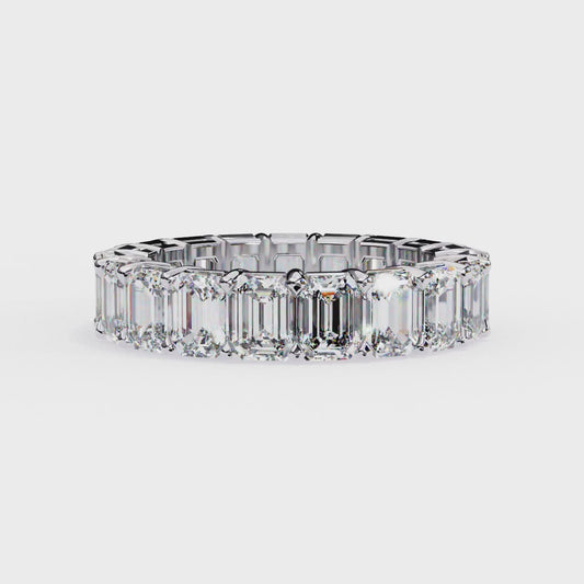 Emerald Cut Diamond Eternity Wedding Band – Full Circle Design in 925 Silver, 10K/14K Rose, White & Yellow Gold, or Platinum – Finora Signature Sparkle for Her