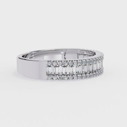 Triple Row Baguette & Round Diamond Wide Band Ring in 925 Silver, 10K/14K Gold (Rose/White/Yellow), & Platinum – Finora Jewelry