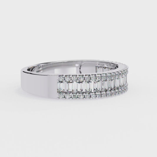 Triple Row Baguette & Round Diamond Wide Band Ring in 925 Silver, 10K/14K Gold (Rose/White/Yellow), & Platinum – Finora Jewelry