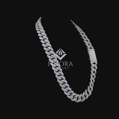 Iced Cuban Link Chain – White Gold Finish with Moissanite Stones & Box Clasp