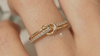 Rose Gold Love Knot Ring – Delicate Infinity Band with Pavé Stones