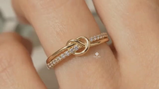Rose Gold Love Knot Ring – Delicate Infinity Band with Pavé Stones