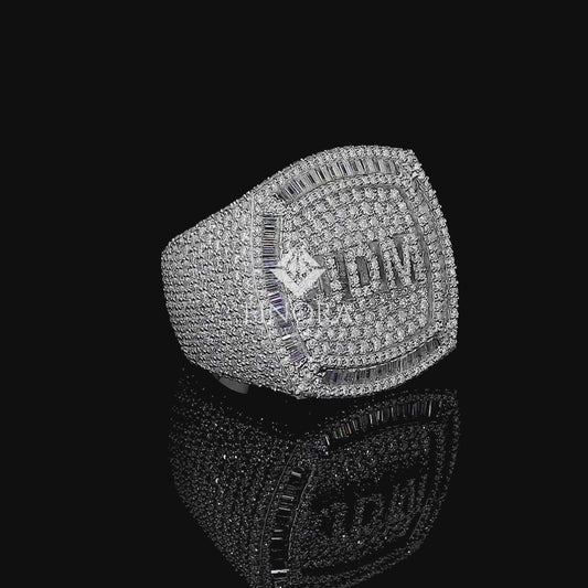 Fully Iced Custom Name Ring – Baguette & Round Cut Diamonds by Finora Jewelry