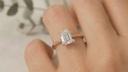 Emerald Cut Colorless Moissanite Ring  –  Minimalist Bridal Jewelry
