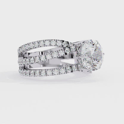 Round Cut Multi-Band Diamond Engagement Ring – Intricate Split Shank Design in 925 Silver, 10K/14K Rose, White & Yellow Gold, or Platinum – Finora Statement Sparkle for Her
