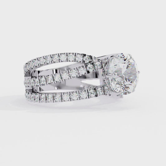 Round Cut Multi-Band Diamond Engagement Ring – Intricate Split Shank Design in 925 Silver, 10K/14K Rose, White & Yellow Gold, or Platinum – Finora Statement Sparkle for Her