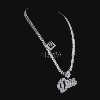 Custom Name Pendant with Full Moissanite Icing on Iced-Out Tennis Necklace – VVS Simulated Diamond Hip-Hop Chain Set