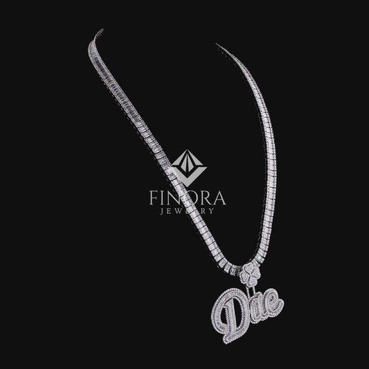 Custom Name Pendant with Full Moissanite Icing on Iced-Out Tennis Necklace – VVS Simulated Diamond Hip-Hop Chain Set