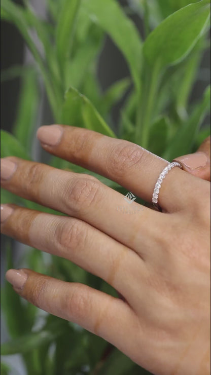 Classic Round Cut Moissanite Half Eternity Wedding Band, Stackable Minimal Ring – Finora Jewelry