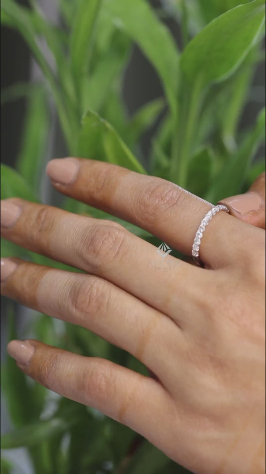 Classic Round Cut Moissanite Half Eternity Wedding Band, Stackable Minimal Ring – Finora Jewelry