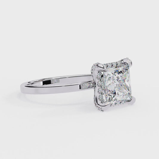 Princess Cut Moissanite Halo Engagement Ring – Elegant Square Solitaire for Proposal, Birthday or Anniversary Gift – 925 Silver / 10K / 14K Gold / Platinum – White / Yellow / Rose Gold – Finora Jewelry