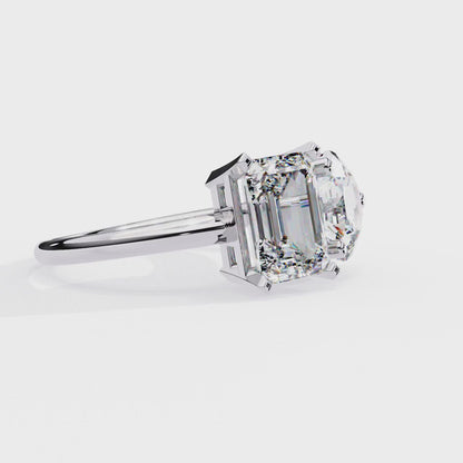 Emerald & Round Cut Toi et Moi Diamond Ring in Silver, Gold, or Platinum – Finora Jewelry