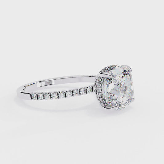 Cushion Cut Moissanite Engagement Ring – Pavé Band – Anniversary Ring for Her – 925 Silver / 10K & 14K Gold / Platinum | Finora Jewelry