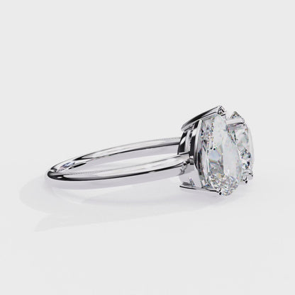 Two-Stone Pear & Round Cut Diamond Engagement Ring – Dual Brilliance in 925 Silver, 10K / 14K Gold, or Platinum – Finora Romantic Symbol of Love’s Harmony – Elegant Gift for Her