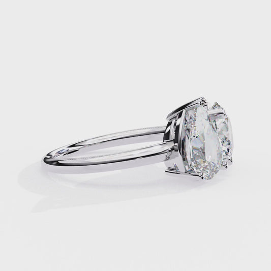 Two-Stone Pear & Round Cut Diamond Engagement Ring – Dual Brilliance in 925 Silver, 10K / 14K Gold, or Platinum – Finora Romantic Symbol of Love’s Harmony – Elegant Gift for Her