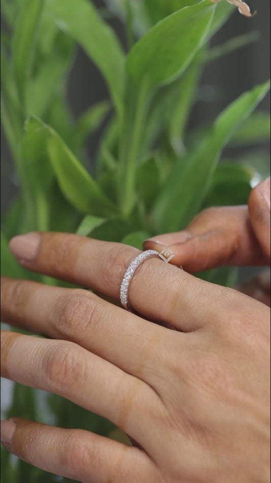 Round Cut Moissanite Pavé Wedding Band in 925 Sterling Silver / 10K & 14K Gold