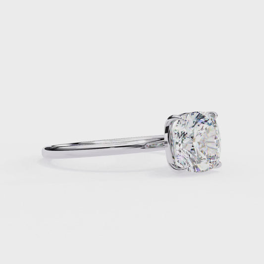 Cushion Cut Moissanite Solitaire Engagement Ring – Elegant 4-Prong Setting in White Gold, Yellow Gold, Rose Gold, or Platinum | Finora Jewelry