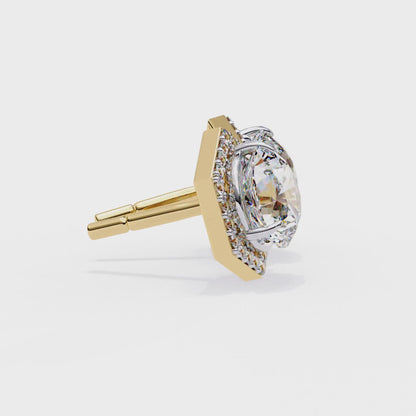 Hexagon Halo Moissanite Stud Earrings | Finora Jewelry