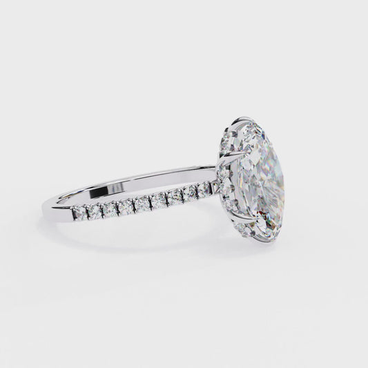 Marquise Cut Moissanite Engagement Ring – 1.41 CT Center – Pavé Band – 925 Silver / 10K & 14K Gold / Platinum | Finora Jewelry
