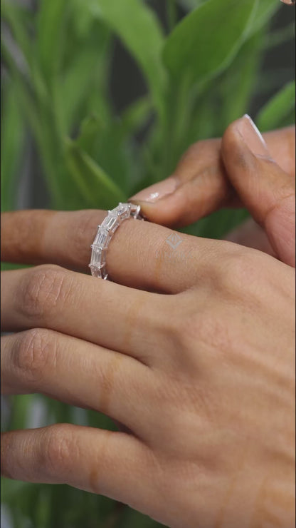 Baguette Cut Moissanite Eternity Wedding Band, Stackable Ring in 925 Silver, 10K & 14K Gold – Finora Jewelry