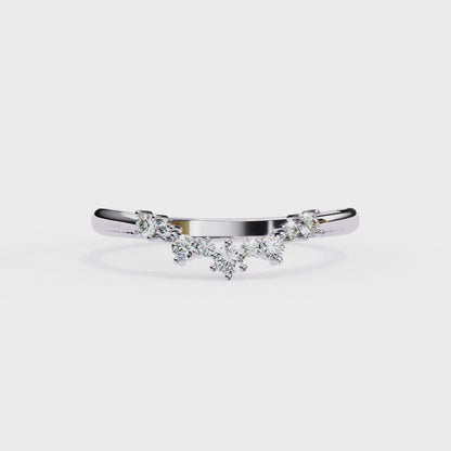 Round Cut Tiara Diamond Wedding Band – Crown-Inspired Curved Design in 925 Silver, 10K/14K Rose, White & Yellow Gold, or Platinum – Finora Regal Sparkle for Her