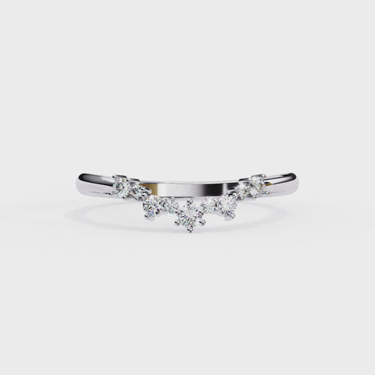 Round Cut Tiara Diamond Wedding Band – Crown-Inspired Curved Design in 925 Silver, 10K/14K Rose, White & Yellow Gold, or Platinum – Finora Regal Sparkle for Her
