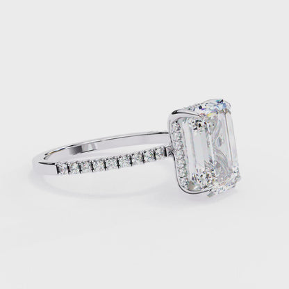 Emerald Cut Moissanite Solitaire Engagement Ring with Pavé Band in White/Yellow/Rose Gold – Finora Jewelry Design