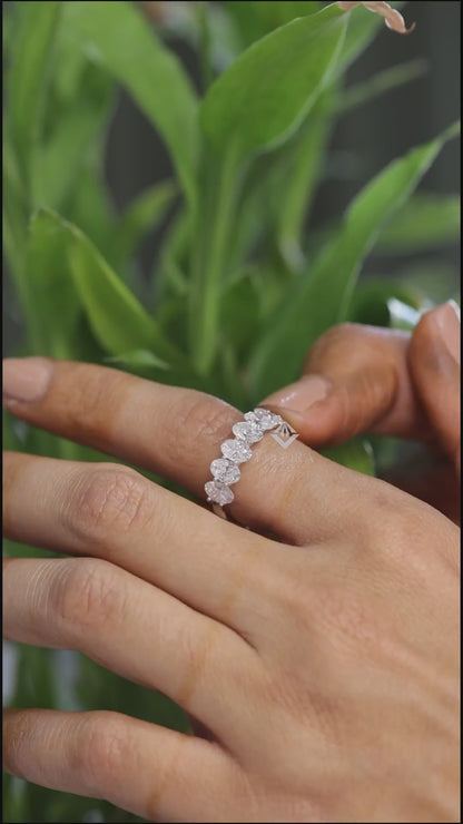 Oval Cut Moissanite Half Eternity Wedding Band, Stackable Ring – Finora Jewelry